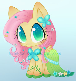accessory blue_background blue_eyes butterfly_accessory chibi clothed clothing dress feathered_wings feathers female feral flower flower_in_hair footwear gradient_eyes green_eyes hair hair_accessory hooves huge_eyes long_mane mane mouth_closed pink_mane plant quadruped simple_background solo standing starry_eyes text three-quarter_view wings yellow_body yellow_feathers yellow_wings eviepixels friendship_is_magic hasbro my_little_pony mythology fluttershy_(mlp) equid equine horse mammal mythological_creature mythological_equine pegasus pony 2012 full-length_portrait hi_res portrait url