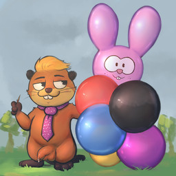 accessory anthro balloon balloon_fetish balls beaver_tail biped blonde_hair blush bodily_fluids buckteeth cartoon_freckles cloud cum detailed_background dotted_necktie foreskin genital_fluids genitals grass hair humanoid_genitalia humanoid_penis inflatable leaking_cum looking_aside male necktie outside overcast penis plant print_balloon purple_necktie shaped_balloon sky smile smirk solo standing stick teeth tree unretracted_foreskin whiskers badipoki disney hoppers_(disney) pixar jerry_generazzo beaver mammal rodent 1:1 absurd_res hi_res