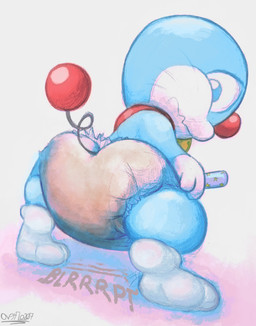 anthro bell blue_body blue_fur bodily_noises collar diaper dutch_angle embarrassed fart feces fur machine male pooping rear_view simple_background soiled_diaper soiling soiling_diaper solo unclean_diaper used_diaper using_diaper overflo207 doraemon doraemon_(character) domestic_cat felid feline felis mammal robot robot_anthro absurd_res digital_media_(artwork) hi_res