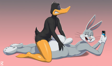 anal anal_penetration anthro beak big_butt black_body black_feathers buckteeth butt clenched_teeth clothing duo feathers fur genitals gloves gloves_only grey_body grey_fur handwear handwear_only huge_butt interspecies larger_penetrated male male/male male_penetrated male_penetrating male_penetrating_male mostly_nude penetration penile penile_penetration penis penis_in_ass sex short_tail size_difference small_top_big_bottom tail teeth toothed_beak whiskers brouva looney_tunes warner_brothers bugs_bunny daffy_duck anatid anseriform avian bird duck lagomorph leporid mammal rabbit