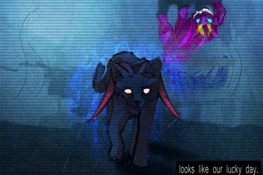 ambiguous_gender black_nose demonic duo eldritch empty_eyes feral grey_body grin horn purple_body quadruped smile carrioncat friday_the_13th_(series) domestic_cat felid feline felis mammal 3:2 hi_res