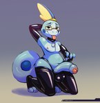 anthro anthrofied armwear big_penis black_collar blue_body clothed clothing collar eyewear genitals glasses glistening gradient_background latex legwear male penis pokemorph simple_background solo tongue tongue_out underwear tobbywolf nintendo pokemon devon_the_sobble generation_8_pokemon pokemon_(species) sobble 2021 digital_drawing_(artwork) digital_media_(artwork) hi_res