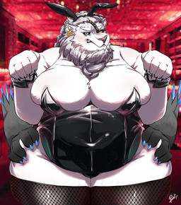 big_breasts breasts bunny_costume clothing costume crossdressing_male fur male male/male moobs overweight slightly_chubby solo white_body white_fur wide_hips nomyen league_of_legends riot_games tencent rengar_(lol) animal_humanoid felid felid_humanoid humanoid lion_humanoid mammal mammal_humanoid pantherine pantherine_humanoid hi_res
