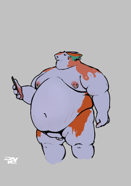anthro balls belly big_belly buried_penis ear_piercing ear_ring electronics facial_piercing fupa genitals holding_object holding_phone looking_at_object looking_at_phone male moobs navel nipple_piercing nipple_ring nipples nose_piercing overweight overweight_male penis phone piercing ring_piercing septum_piercing solo standing stretch_marks aviesergal avie sergal hi_res