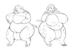 anthro big_breasts big_butt breasts breasts_and_teats butt duo female gender_transformation growth huge_breasts huge_butt morbidly_obese nipples obese overweight teats transformation udders weight_gain gillpanda bovid bovine cattle mammal black_and_white monochrome