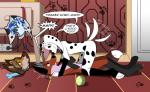 anthro clothing costume duo furry_wearing_fursuit fursuit naughtycatnick 101_dalmatian_street 101_dalmatians disney dolly_(101_dalmatians) fergus_(101_dalmatians) canid canine canis dalmatian domestic_dog fox mammal hi_res