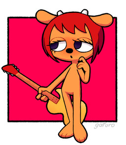 blush electric_guitar featureless_chest featureless_crotch female fur guitar hair horn musical_instrument nude orange_body orange_fur plucked_string_instrument red_hair solo string_instrument gaturo parappa_the_rapper sony_corporation sony_interactive_entertainment um_jammer_lammy lammy_lamb bovid caprine mammal sheep hi_res
