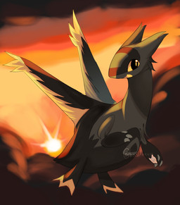 3_fingers black_body black_fur claws cloud female feral fingers fur grey_body grey_fur looking_at_viewer open_mouth orange_body orange_eyes orange_fur pawpads simple_background sky solo sunset basilbxun nintendo pokemon generation_3_pokemon latias legendary_pokemon pokemon_(species) hi_res