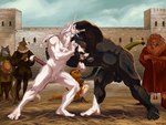 anthro balls belly bound castle clothed clothing facial_hair flaccid frilly genitals group horn male male/male muscular muscular_male mustache nipples nude nude_anthro nude_male penis scar sky tail tail_tied tassels wrestling boypretties mythology barbary_lion bird_dog borzoi canid canine canis domestic_dog equid equine felid horse hunting_dog lion mammal mythological_creature mythological_equine pantherine sighthound spaniel unicorn hi_res