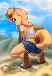 anthro barefoot brown_body brown_hair butt clothed clothing feet female hair looking_at_viewer looking_back paws plantigrade soles solo tail toes cjweasle canid canine canis domestic_dog mammal absurd_res hi_res