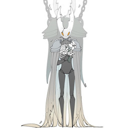 2_horns ambiguous_gender biped black_body chain clothing fingers flower holding_flower holding_object hollow_eyes horn orange_eyes petals plant shoulder_pads solo standing white_flower du_dang hollow_knight_(franchise) team_cherry hollow_knight_(character) arthropod infected_(species) vessel_(species) 2019