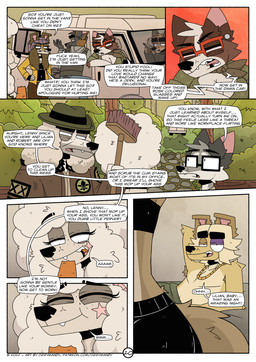 anthro black_nose clothed clothing detailed_background dialogue eyewear female forest forest_background fur glasses group hair male nature nature_background plant profanity simple_background smile tail text tree ozzymandy gloria_meloni_(ozzymandy) lilian_(ozzymandy) robert_(ozzymandy) canid canine canis domestic_dog mammal 2025 absurd_res comic digital_drawing_(artwork) digital_media_(artwork) english_text hi_res