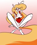 anthro barefoot blonde_hair blush breasts feet female genitals hair long_hair nipples pussy solo themrock animaniacs warner_brothers minerva_mink mammal mink mustelid musteline true_musteline