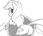 apple bucket butt container cutie_mark duo female first_person_view food freckles fruit hair holding_object in_bucket in_container long_hair plant ponytail smile txlegionnaire friendship_is_magic hasbro my_little_pony applejack_(mlp) earth_pony equid equine horse human mammal pony 2015 6:5 greyscale monochrome