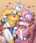 anthro anus armor balls bodily_fluids breasts cleavage clenched_teeth clothed clothed_sex clothing cum dock_(anatomy) duo erection eye_roll eyes_closed eyeshadow fangs female fingerless_gloves footwear genital_fluids genitals gloves gold_(metal) gold_armor hair handwear heart_symbol high_heels horn lips lipstick makeup male male/female medial_ring melee_weapon open_mouth penis pink_eyeshadow pink_hair pink_lips pink_lipstick pink_tail purple_eyes pussy sex shoes sword tail teeth tongue tongue_out weapon white_body white_hair white_tail nauth friendship_is_magic hasbro my_little_pony mythology fan_character fleur_de_lis_(mlp) ultima_(oc) equid equine mammal mythological_creature mythological_equine unicorn absurd_res hi_res