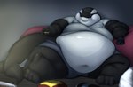 anthro bean_bag belly belly_overhang big_belly big_moobs black_body bottomwear chubby_cheeks clothing controller double_chin fat_rolls fin game_controller glistening huge_thighs inside love_handles male moobs morbidly_obese navel obese obese_male on_ground overweight overweight_male relaxing shirt shorts sitting solo tail tail_fin thick_arms thick_tail thick_thighs tight_clothing topwear white_body yosioka_san shachi-kun cetacean dolphin mammal marine oceanic_dolphin orca toothed_whale 2020 absurd_res hi_res