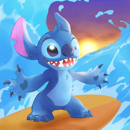 4_fingers blue_body blue_fur blue_pawpads chest_tuft claws eyebrows fingers fur head_tuft male notched_ear one_eye_closed open_mouth open_smile outside pawpads semi-anthro sharp_teeth smile solo sun sunset surfboard surfing teeth toe_claws tuft water wave wink kloa_(artist) disney lilo_and_stitch stitch_(lilo_and_stitch) alien experiment_(lilo_and_stitch) 1:1 2021