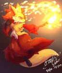 ambiguous_gender anthro fire jumping side_view solo stick wand gingy_k_fox nintendo pokemon delphox generation_6_pokemon pokemon_(species) hi_res