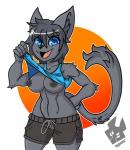 2019 absurd_res anthro areola blue_eyes blue_sclera bottomwear breasts claws clothing digital_media_(artwork) domestic_cat eyelashes felid feline felis female fingers flashing grey_areola grey_nipples hair hi_res looking_at_viewer mammal navel nipples open_mouth quinn_(voxelcubed) shirt shorts simple_background smile solo tank_top topwear voxelcubed