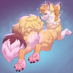 anus black_claws black_nose bodily_fluids brown_eyes butt claws dipstick_tail eyewear female feral finger_claws fluffy fluffy_tail fur genital_fluids genitals glasses humanoid_genitalia humanoid_genitalia_on_feral humanoid_vulva humanoid_vulva_on_feral markings pawpads pink_pawpads presenting presenting_anus presenting_hindquarters presenting_vulva raised_tail snout solo tail tail_markings toe_claws vaginal_fluids vulva white_tail_tip yellow_body yellow_fur yellow_tail k0ira canid canine fox mammal 1:1 hi_res shaded