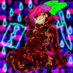 anthro belly blood blood_drip bodily_fluids breasts colorful_background covered_in_blood dripping exposed_fat exposed_flesh fangs female fluffy fluffy_hair fluffy_tail gore hair knife open_wound organs razor self-harm sharp_teeth smile sparklefur tail teeth tools wound_on_ear wound_on_leg wound_on_torso wounded chowmalgamation diesel_(jackrabbit) canid canine hybrid lagomorph leporid mammal rabbit 1:1 hi_res