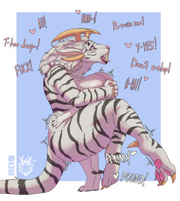 age_difference anthro big_breasts black_stripes bodily_fluids breasts claws dominant dominant_young fangs female fluffy fur genitals head_between_breasts heart_symbol horn larger_female larger_sub logo long_tail looking_pleasured male male/female mature_female mind_control motion_lines multi_ear nude nude_female nude_male open_mouth pawpads paws penetration pink_nose pink_pawpads pink_tongue purple_eyes sabertooth_(anatomy) saliva sex shota simple_background size_difference smaller_male social_media sound_effects stand_and_carry_position standing standing_sex striped_body stripes submissive tail teeth text tongue tongue_out vaginal vaginal_penetration white_body white_fur wide_hips young young_anthro younger_male wolfarion guild_wars charr_brat charr felid mammal 2025 absurd_res artist_logo colored dated english_text hi_res shaded