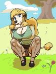 anthro big_breasts biped blonde_hair blue_eyes breasts clothed clothing crouching female footwear hair high_heels legwear panties shoes solo stockings underwear upskirt wood korak_sinatra bianca_(chemicalinfantry) canid canine canis domestic_dog mammal poodle absurd_res hi_res