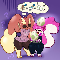 anthro blush bodily_fluids clothing confusion egg fishnet_clothing happy parenthood pokemon_egg sweat sweater topwear softestpuffss nintendo pokemon fan_character lone_(kyubeans) maestro_(thefluffmaestro) generation_4_pokemon lopunny pachirisu pokemon_(species) 1:1 hi_res male_(lore) parent_(lore)
