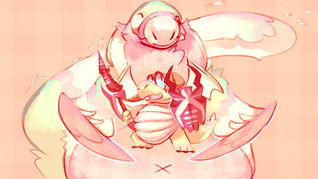 anthro belly big_belly duo overweight pink_background shield simple_background 80sarchosaur dinosaur prehistoric_species reptile scalie 16:9 2017 widescreen