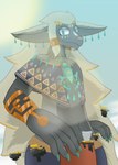 3_eyes anthro cloud floating_island glare_(lighting) hair jewelry long_hair macro male midriff multi_eye navel solo zangzilla nintendo tears_of_the_kingdom the_legend_of_zelda rauru_(tears_of_the_kingdom) zonai hi_res