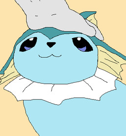 ambiguous_gender black_eyes black_nose blue_body feral happy headpat petting simple_background solo richard_roe nintendo pokemon eeveelution generation_1_pokemon pokemon_(species) vaporeon icon low_res