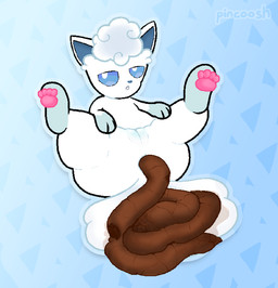 anus blue_eyes butt feces feces_pile female female_feral female_pooping feral fur genitals half-closed_eyes leg_markings looking_at_viewer looking_pleasured lying markings narrowed_eyes on_back open_mouth pattern_background pawpads paws pink_paws pooping pooping_on_self pooping_on_tail presenting presenting_anus presenting_vulva quadruped scatplay simple_background socks_(marking) solo tail vulva white_body white_fur pincoosh nintendo pokemon alolan_form alolan_vulpix generation_7_pokemon pokemon_(species) regional_form_(pokemon) digital_media_(artwork) hi_res signature