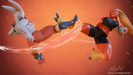 abs anthro big_breasts bottomwear breasts clothed clothing digitigrade feet female fight fire kick muscular shorts sparks talons text toes hiddenmask18 hiddenmask18_(modeler) nintendo pokemon avian blaziken cinderace generation_3_pokemon generation_8_pokemon lagomorph leporid mammal pokemon_(species) rabbit 16:9 3d_(artwork) blender_(artwork) digital_media_(artwork) hi_res url widescreen