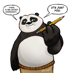 4_fingers ai_generated_media_(subject) anthro anti-ai black_body black_fur black_nose black_text fingers fur green_eyes holding_object holding_pencil looking_at_viewer male motivational_art mouth_closed pencil_(object) sharpened_pencil simple_background smile solo speech_bubble text white_background white_body white_fur white_sclera pizza990 dreamworks kung_fu_panda master_po_ping bear giant_panda mammal 1:1 2025 digital_drawing_(artwork) digital_media_(artwork) english_text hi_res signature