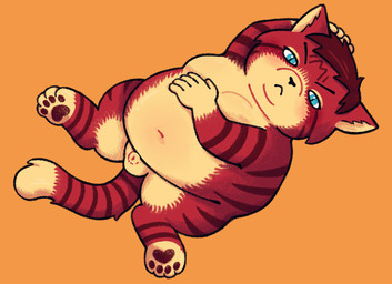 animal_genitalia anthro belly belly_overhang fully_sheathed genitals humanoid_hands male moobs navel nude_anthro nude_male obese overweight overweight_male pawpads pose sheath solo tail thick_thighs young young_male uglypaws domestic_cat felid feline felis mammal tabby_cat absurd_res hi_res pinup