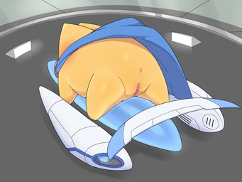 aircraft airplane anus blue_cape blue_clothing blush cape clothing female genitals helipad high-angle_view jet lying monotone_body on_front solo three-quarter_view vehicle vulva yellow_body kajinchu kirby_(series) nintendo starman_(kirby) waddling_head 2026 4:3 digital_drawing_(artwork) digital_media_(artwork) hi_res shaded soft_shading