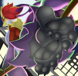 4_toes anthro black_nails breasts claws colored_nails feet female foot_fetish foot_focus nails pawpads paws plantigrade red_eyes soles solo toes wrinkled_feet wrinkles prismosis nintendo pokemon pokemon_legends_z-a generation_9_pokemon mega_delphox mega_evolution pokemon_(species) hi_res