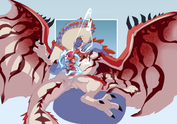 4_toes animal_genitalia animal_penis anus blue_body bodily_fluids claws cum cum_on_hand cum_on_penis cum_on_self cumshot duo ejaculating_on_self ejaculating_prey ejaculation electricity electrostimulation erection feet feral feral_on_feral finger_claws genital_fluids genital_slit genitals hand_on_chest hand_on_penis handjob horn hug kissing knot long_neck lying male male/male markings membrane_(anatomy) membranous_wings on_back open_mouth orgasm pelvic_bone penile penis quadruped raised_leg red_body red_markings scale_markings scales sex simple_background spiked_penis spiked_tail spikes spikes_(anatomy) tail teeth teeth_showing toe_claws toes white_body wings just_a_slug_(artist) capcom european_mythology monster_hunter mythology dragon flying_wyvern lagiacrus leviathan_(mh) mythological_creature mythological_scalie rath_wyvern rathalos scalie western_dragon wyvern digital_media_(artwork) hi_res shaded