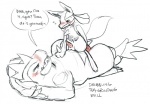 2012 anal anthro balls big_dom_small_sub blush canid canine cowgirl_position dialogue digital_drawing_(artwork) digital_media_(artwork) dominant duo english_text erection feet feraligatr from_front_position fur generation_2_pokemon generation_4_pokemon genitals haychel larger_male lucario lying male male/male male_on_bottom male_on_top male_penetrated male_penetrating male_penetrating_male mammal monochrome nintendo on_back on_bottom on_top penetration penis pokemon pokemon_(species) sex simple_background size_difference sketch smaller_male source_request straddling tail tapering_penis teasing text white_background