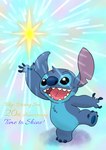 2021 4_fingers 4_toes alien anniversary black_eyes blue_body blue_claws blue_fur blue_nose blue_pawpads chest_tuft claws disney disney_parks english_text experiment_(lilo_and_stitch) feet fingers fur happy head_tuft hi_res lilo_and_stitch mayoooon_626 notched_ear on_one_leg open_mouth open_smile pawpads raised_leg smile solo standing star stitch_(lilo_and_stitch) text toes tokyo_disneysea tuft