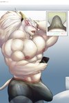 anthro big_bulge black_clothing black_underwear blush bulge cellphone clothing electronics erection fur male muscular muscular_male nipples pecs phone photo smartphone solo underwear white_body white_fur whit3salmon_23 league_of_legends riot_games tencent rengar_(lol) felid feline lion mammal pantherine absurd_res hi_res