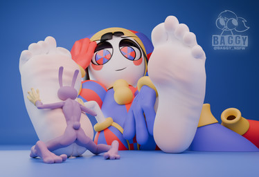 5_toes anthro barefoot big_feet blush bodily_fluids clothing cum cum_on_feet duo extreme_size_difference face_on_foot feet female fingers fool's_hat foot_fetish foot_focus foot_play genital_fluids gloves hair handwear hat headgear headwear humanoid_feet interspecies male male/female micro nude plantigrade purple_body sex shoes_removed simple_background size_difference soles toes baggy_(artist) glitch_productions the_amazing_digital_circus jax_(tadc) pomni_(tadc) human humanoid lagomorph leporid mammal rabbit 3d_(artwork) digital_media_(artwork) hi_res