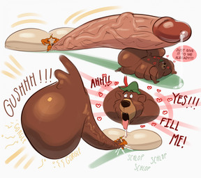 anal anthro balls big_balls big_penis bodily_fluids brown_body brown_fur butt cum cum_drip cum_in_ass cum_inflation cum_inside dripping duo ejaculation fur genital_fluids genitals heart_symbol huge_balls huge_penis hyper hyper_balls hyper_genitalia hyper_penis inflation male male/male moan muscular orange_body orange_fur overweight penis precum sex shadow size_difference slightly_chubby text vein vein_bulge veiny_penis yelling_at_another lotolotl disney robin_hood_(disney) little_john robin_hood bear canid canine fox mammal red_fox true_fox english_text hi_res