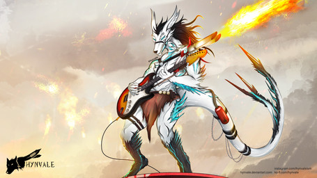 4_eyes accessory angry anthro athletic athletic_anthro athletic_male belt belt_accessory biceps black_hair blue_eyes bone branch chain claws clothing confident confident_male electric_guitar fangs fire flamethrower fuel_tank furgonomics guitar hair long_ears long_hair looking_at_another male markings multi_eye muscular muscular_male muscular_thighs musical_instrument muzzle_(object) plucked_string_instrument pose post-apocalyptic ranged_weapon rocking_out scales sitting sitting_on_another skull skull_head smile smirk solo spikes spikes_(anatomy) string_instrument tail tail_accessory tail_belt tail_motion tailwag teeth thorns topwear underwear vein weapon white_body hynvale mad_max mythology hynvale_navayaghale_(hynvale) canid canine canis dragon hybrid mammal mythological_creature mythological_scalie scalie wolf hi_res
