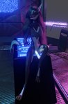 anthro blue_glow clothing cyberpunk female future glass neon_lights science_fiction solo synthetic the_dark_skull canid canine canis fox jackal mammal wolf synth_(disambiguation) 3d_(artwork) absurd_res digital_media_(artwork) hi_res