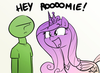 ?_face dialogue duo feathered_wings feathers female horn male simple_background text white_background wings shoutingisfun friendship_is_magic hasbro my_little_pony mythology anon princess_cadance_(mlp) equid equine human mammal mythological_creature mythological_equine winged_unicorn english_text