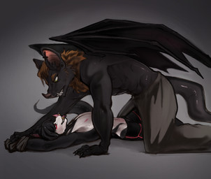 anthro bottomwear clothed clothing clothing_lift dolphin_shorts femboy male male/male pinned pinned_to_ground shirt shirt_lift shorts teeth tongue topwear wings bat mammal absurd_res hi_res