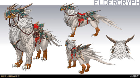 4_toes ambiguous_feral ambiguous_gender armor beak beak_closed blue_helmet claws company_name feathers feet feral gradient_background green_eyes headgear helmet horn horned_helmet light mouth_closed multicolored_body neck_tuft orange_beak quadruped reins saddle simple_background solo standing tail text toe_claws toes tuft turnaround white_body white_claws white_feathers white_tail white_tail_feathers nicholas_patrick_kelana highguard_(game) avian bird eldergryph 2026 absurd_res colored concept_art digital_drawing_(artwork) digital_media_(artwork) english_description english_text hi_res lighting official_art shaded url