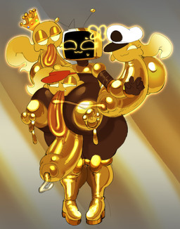 balls between_breasts big_balls big_breasts big_penis biped bodily_fluids breasts brown_body brown_skin butt closed_smile clothing empty_eyes female for_a_head genitals glans gold_penis group half-closed_eyes hat headgear headwear huge_balls huge_penis humanoid_genitalia humanoid_penis looking_at_another male male/female mouth_closed narrowed_eyes nipple_piercing nipples penis piercing screen screen_face smile standing tongue tongue_out yellow_body cofficremer mario_bros nintendo mocha_(cofficremer) boo_(mario) humanoid object_head screen_head spirit 2026 absurd_res hi_res