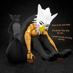 anthro balls big_balls big_penis cock_vore dialogue duo ear_piercing fatal_vore foreskin genitals huge_penis humanoid_genitalia humanoid_penis hyper hyper_genitalia hyper_penis imminent_death male male/male penile penis piercing teasing text urethral_bulge vore vikvillince capcom monster_hunter mythology glaron villince avian flying_wyvern gryphon mythological_avian mythological_creature nargacuga 1:1 absurd_res english_text hi_res